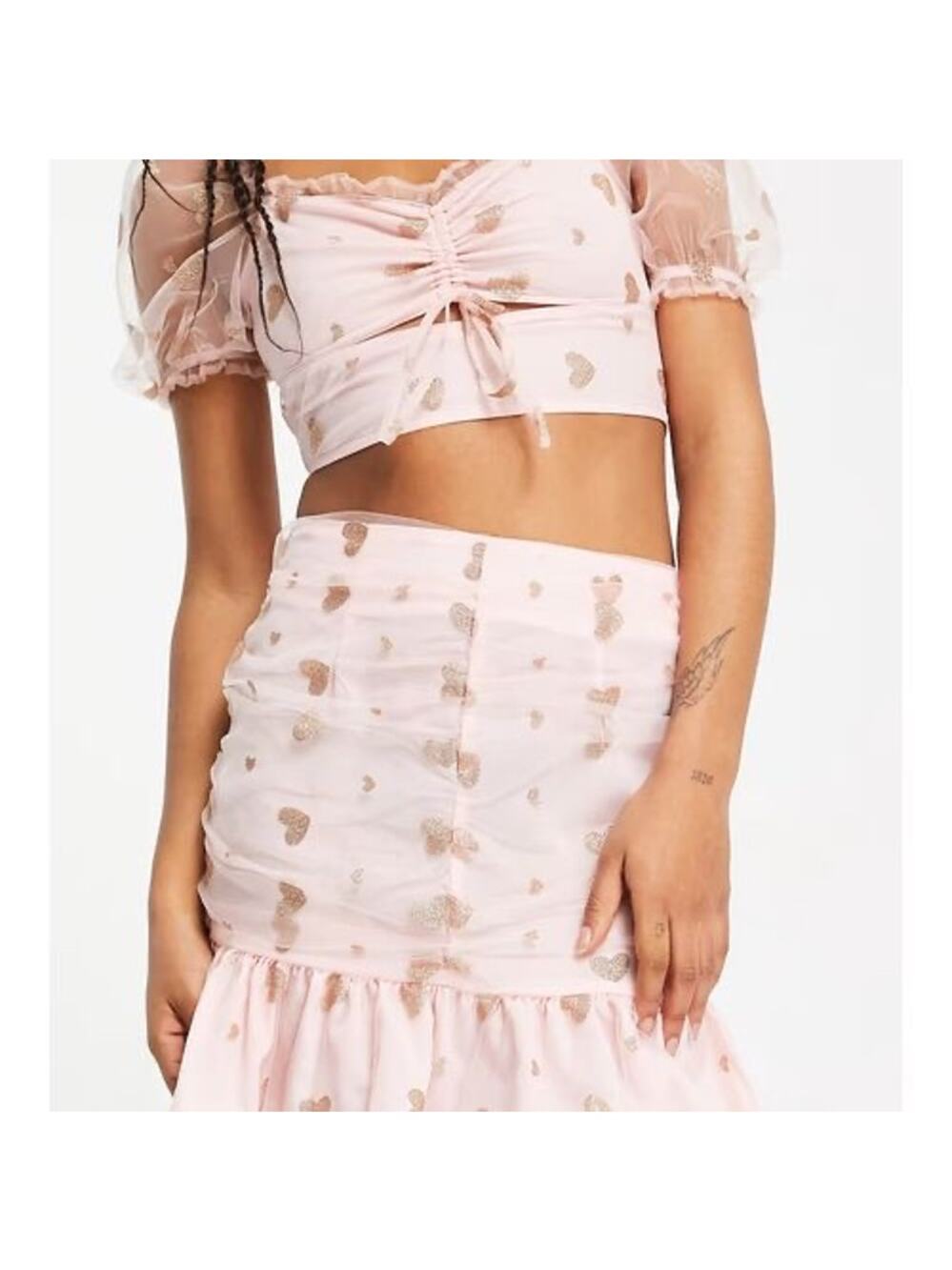 Collective the Label Pink Blush Glitter Heart Ruched Ruffle Skirt Size 8